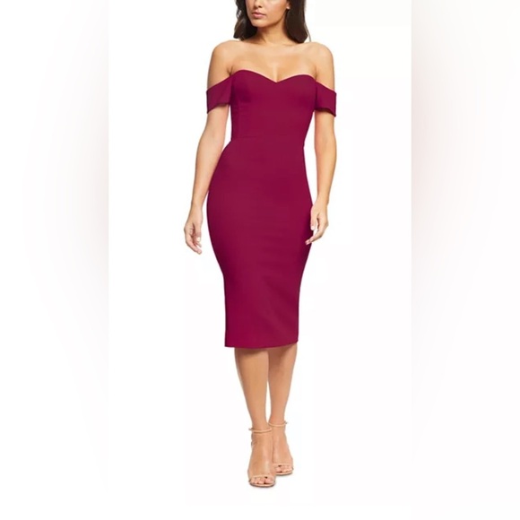 Dress the Population Burgundy Wine Off the shoulder Midi Dress- XXL - Picture 1 of 10